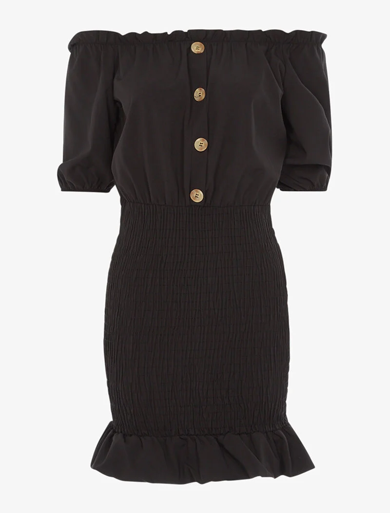 Robe ajustée à volants - noir