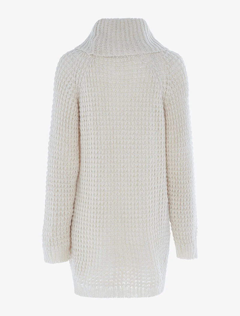 Robe-pull en grosse maille ajourée - beige
