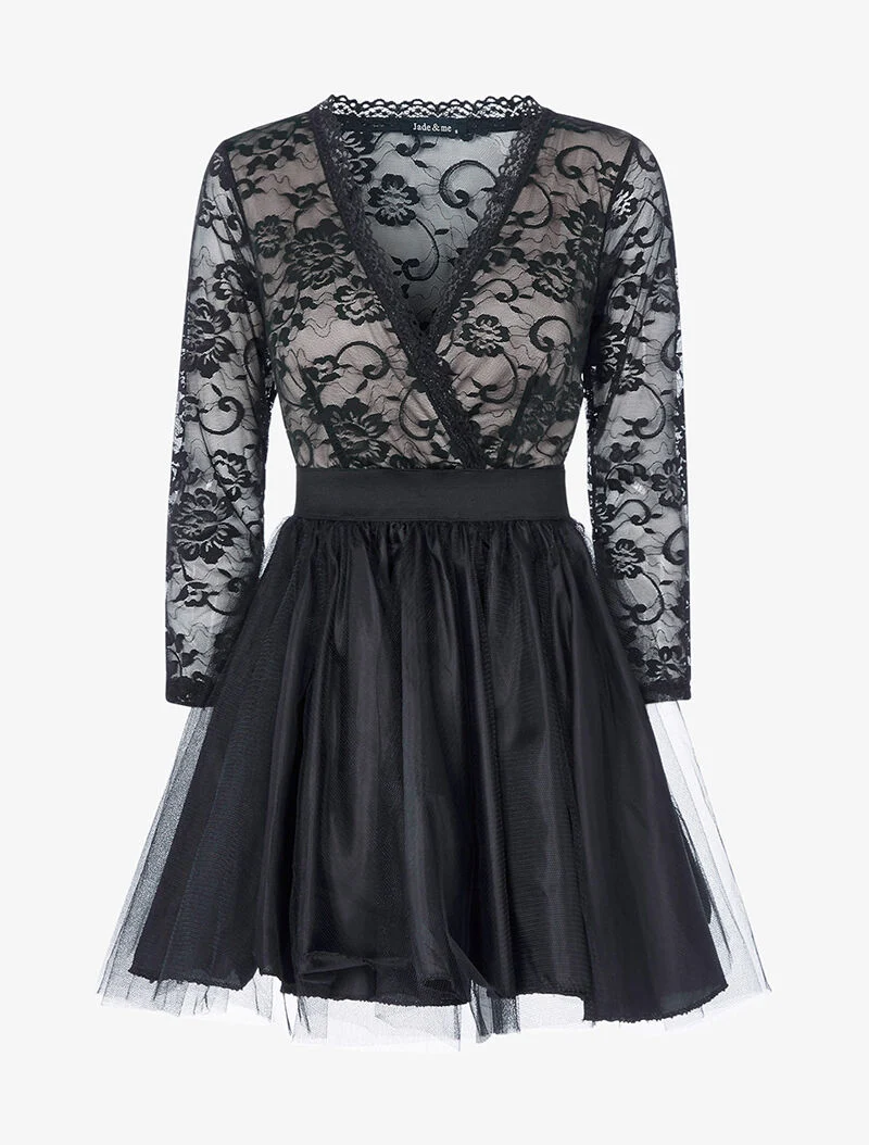 Robe de soirée à bas bouffant et buste en dentelle - rose/noir