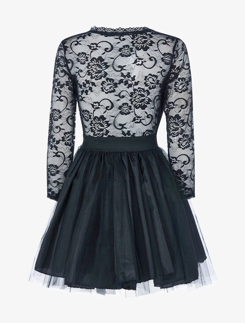 Robe de soirée à bas bouffant et buste en dentelle - rose/noir