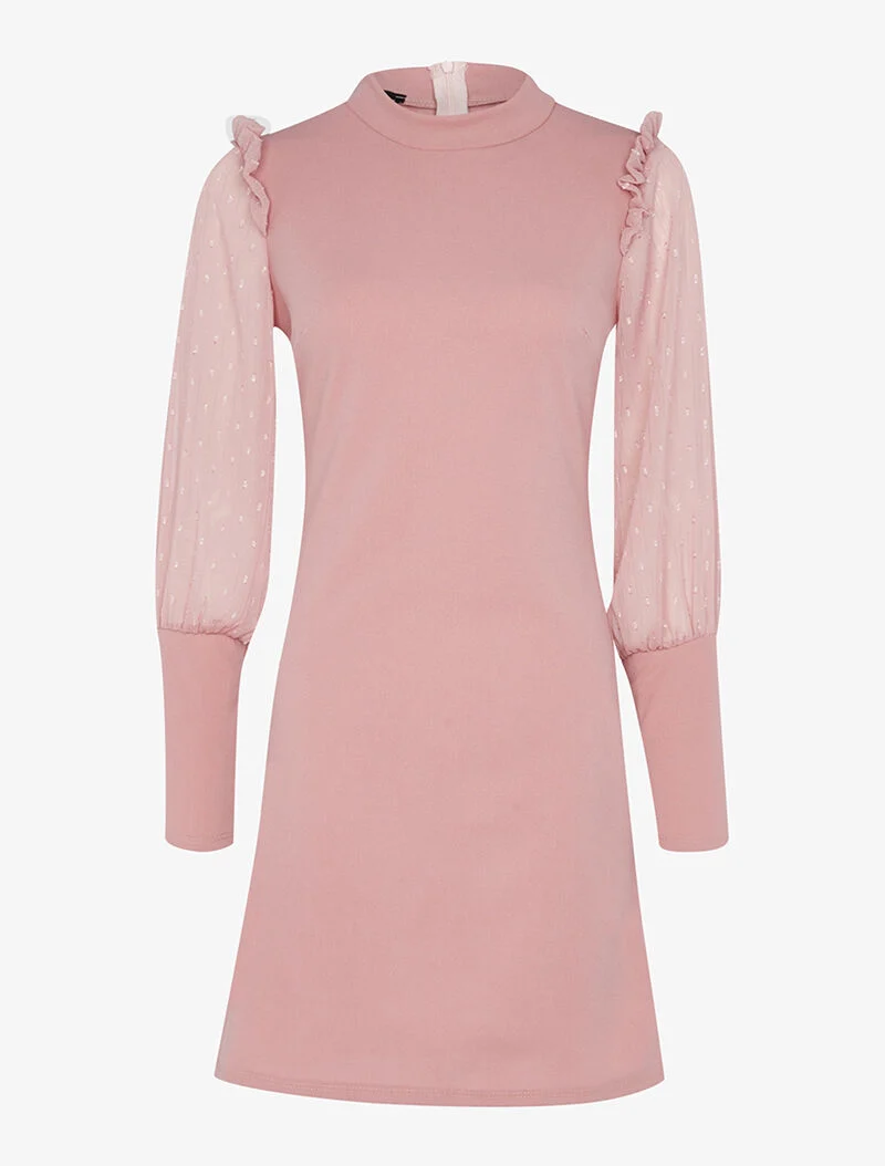 Robe ajustée à manches transparentes - rose