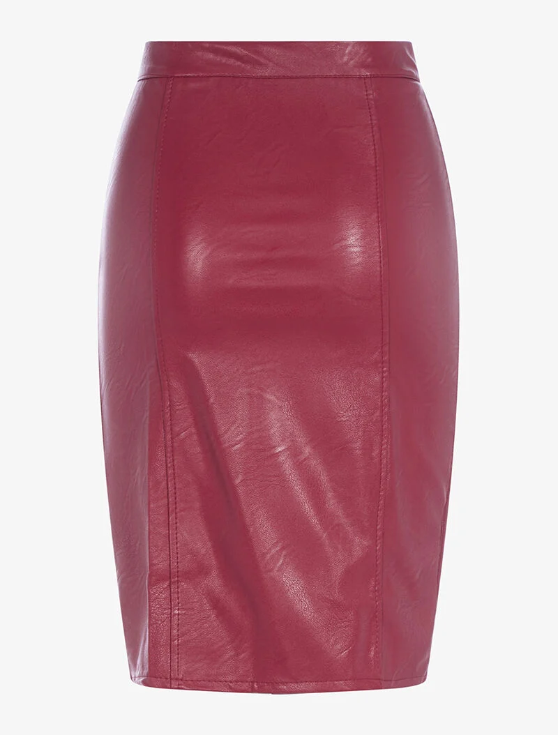 Jupe crayon en simili - bordeaux