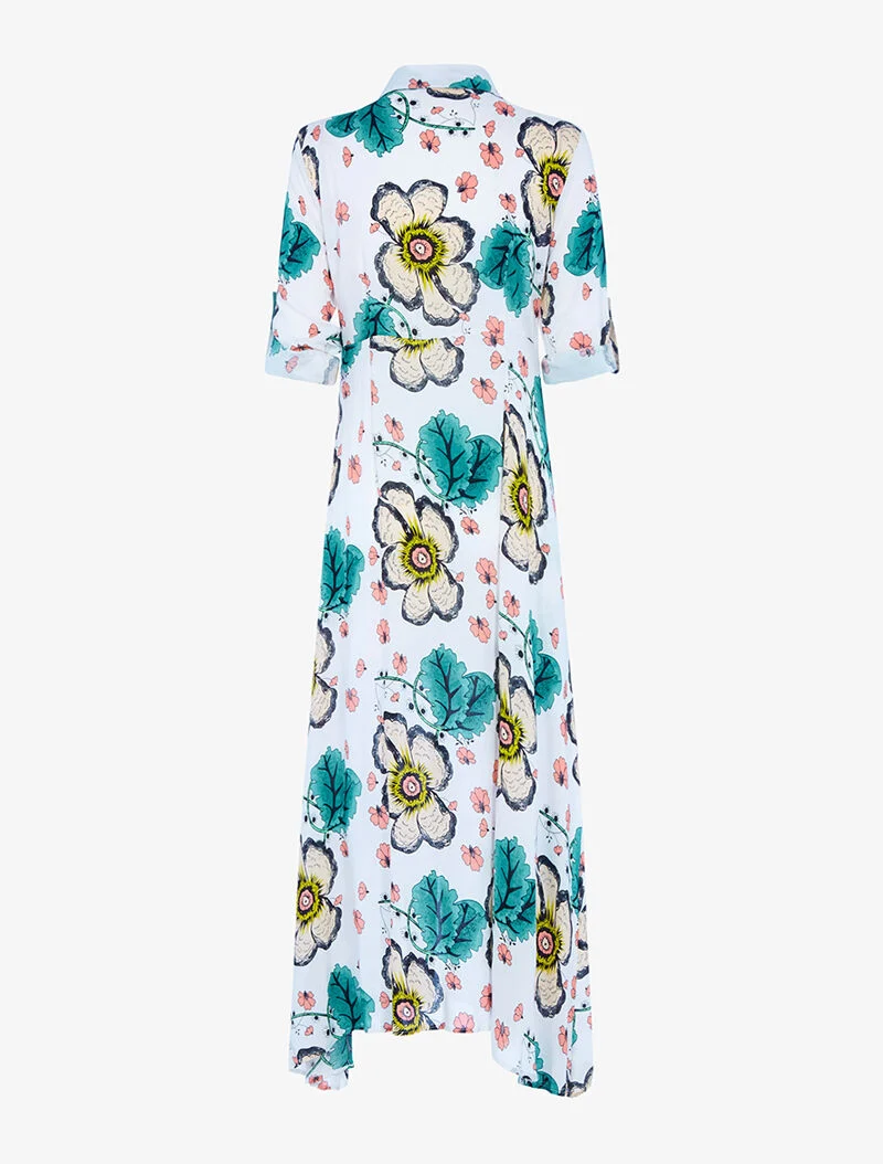 Robe longue cintrée à imprimé grandes fleurs - ecru