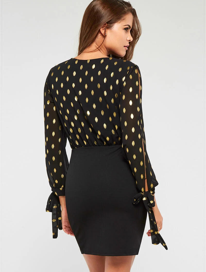 Robe cache-coeur à flocage doré - noir
