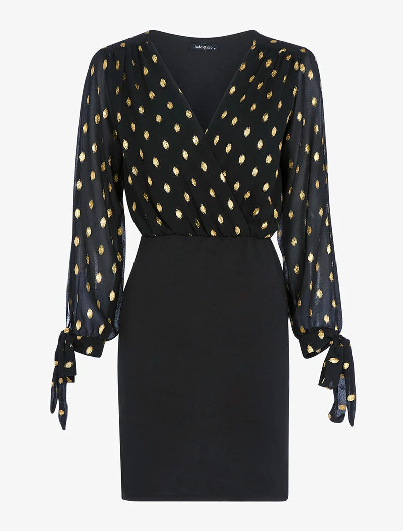 Robe cache-coeur à flocage doré - noir