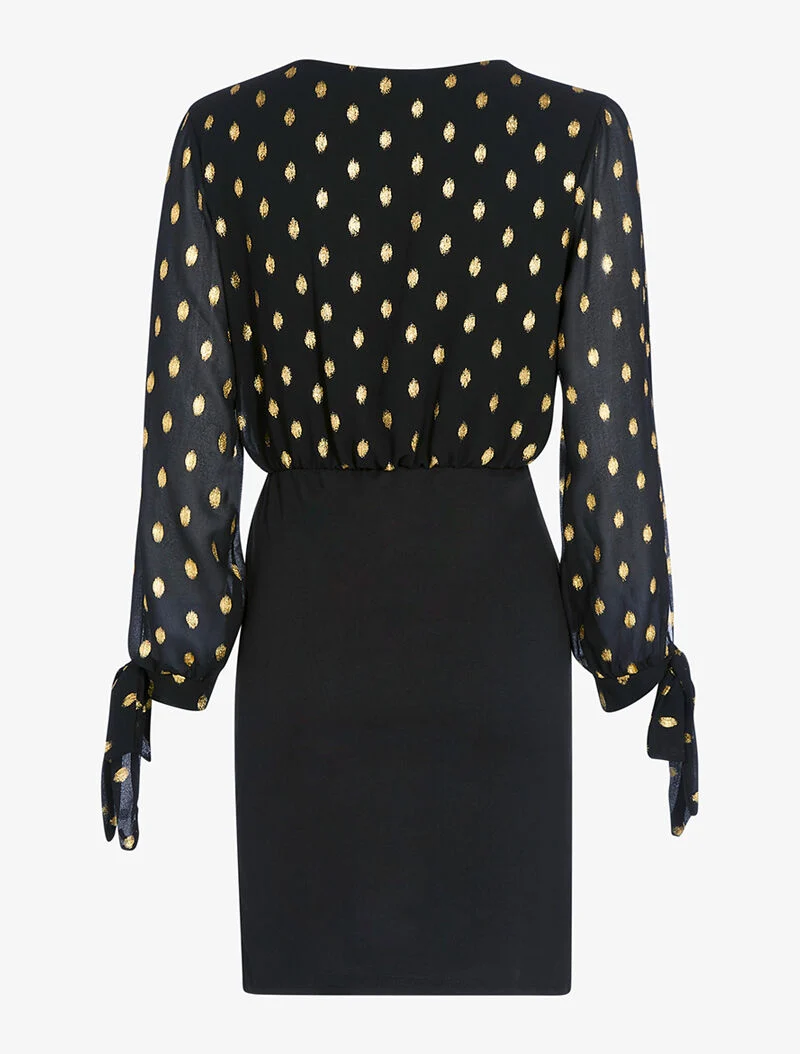 Robe cache-coeur à flocage doré - noir