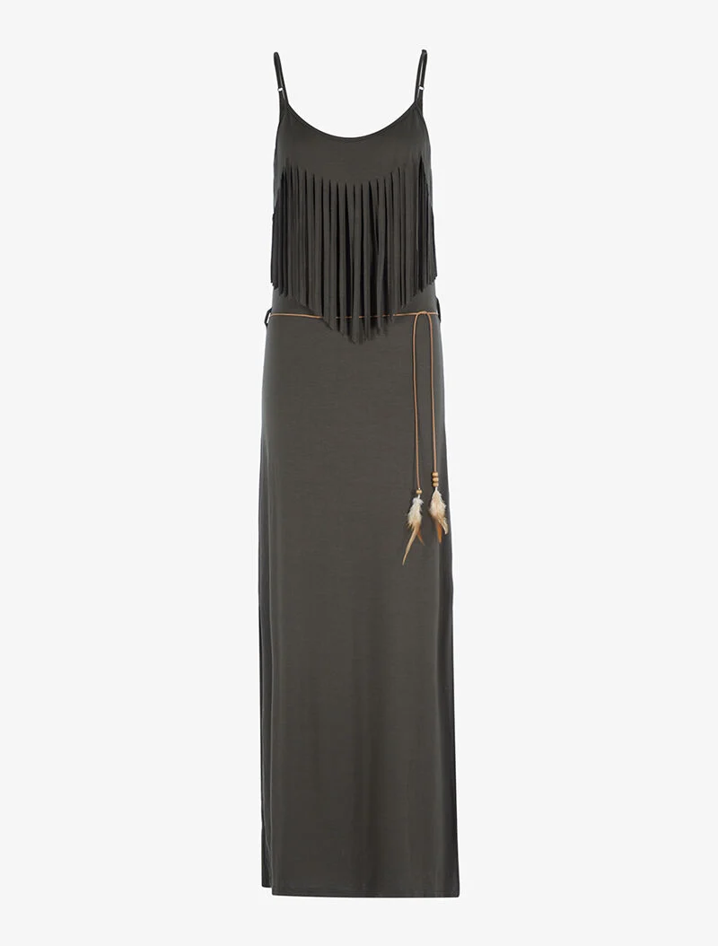 Robe à décolleté frangé - kaki