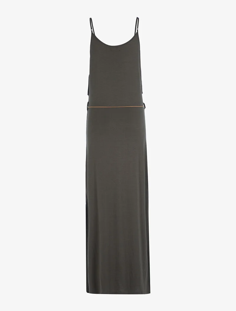 Robe à décolleté frangé - kaki