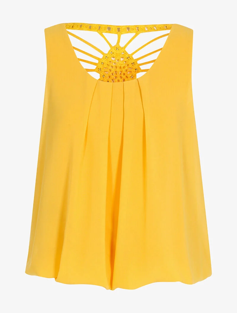 Top à dos brodé - jaune