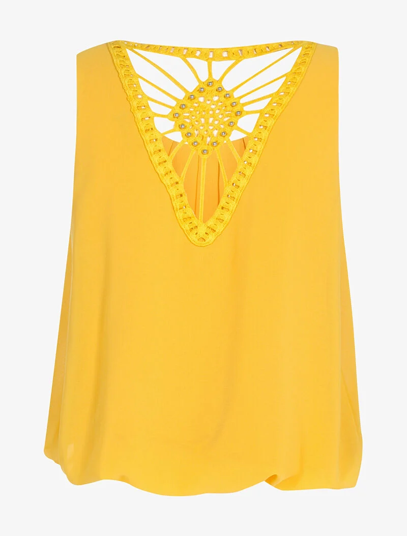 Top à dos brodé - jaune