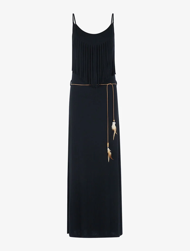 Robe à décolleté frangé - noir