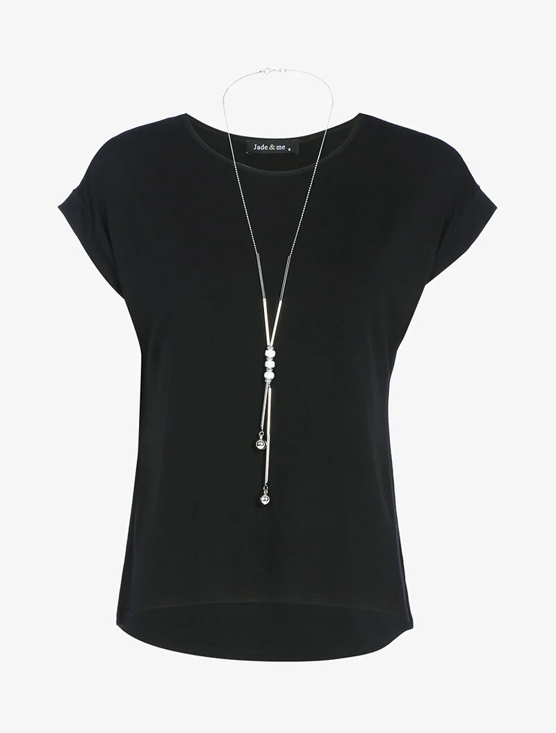 Top fluide avec sautoir - noir