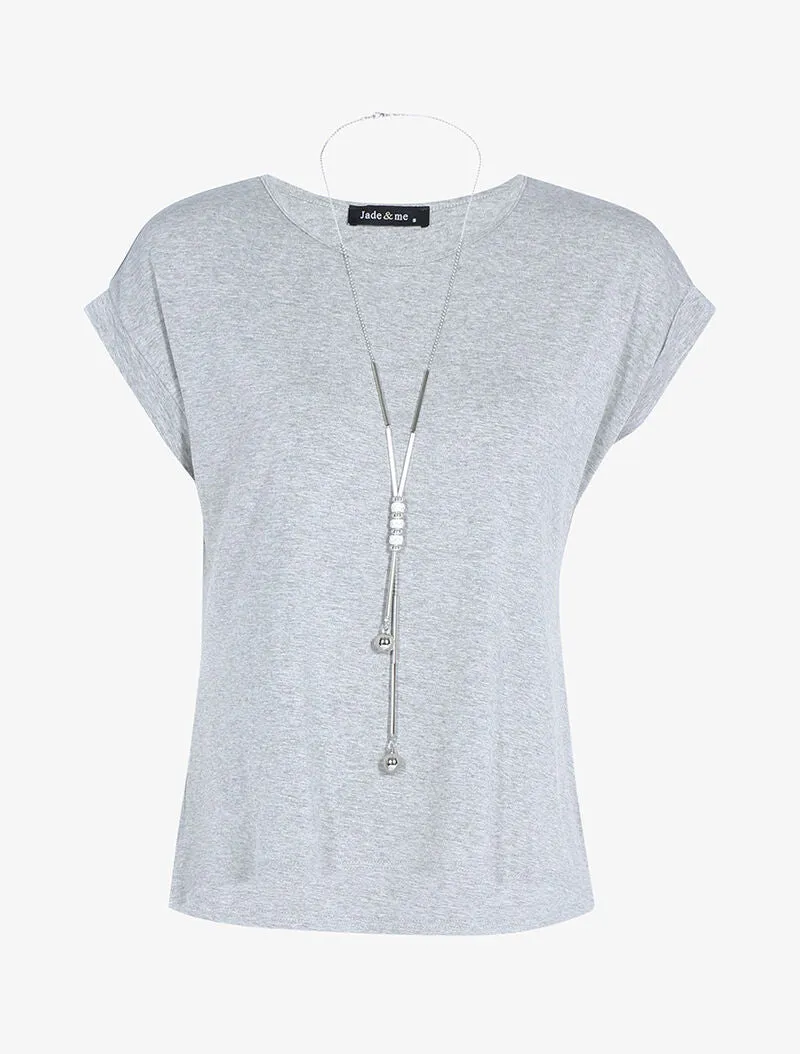 Top fluide avec sautoir - gris clair