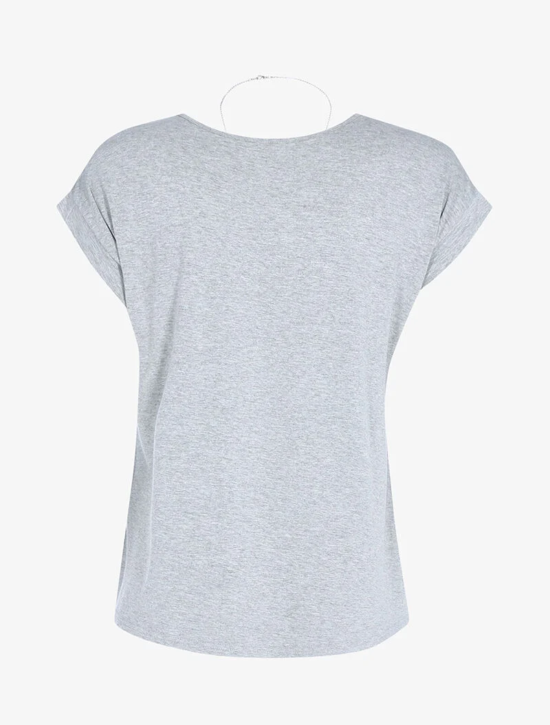 Top fluide avec sautoir - gris clair