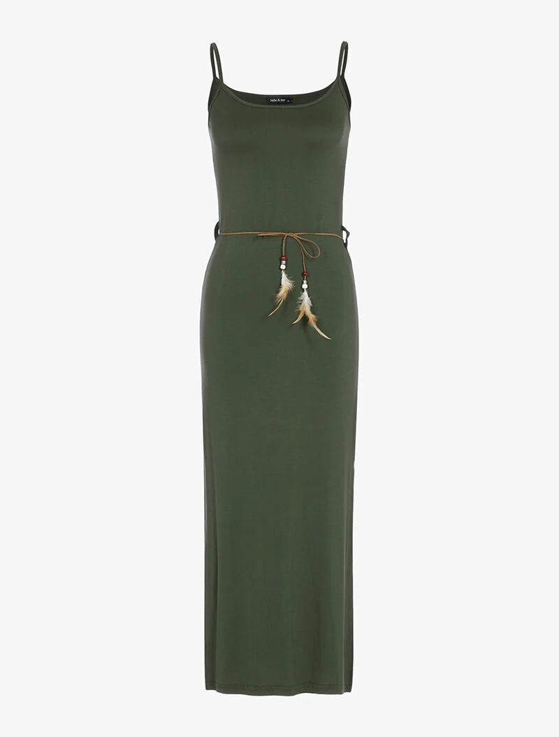 Robe longue à côtés fendus - kaki