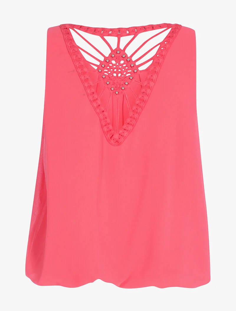 Top à dos brodé - corail