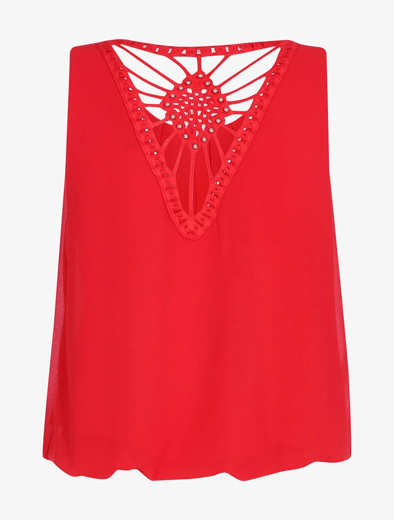 Top à dos brodé - rouge