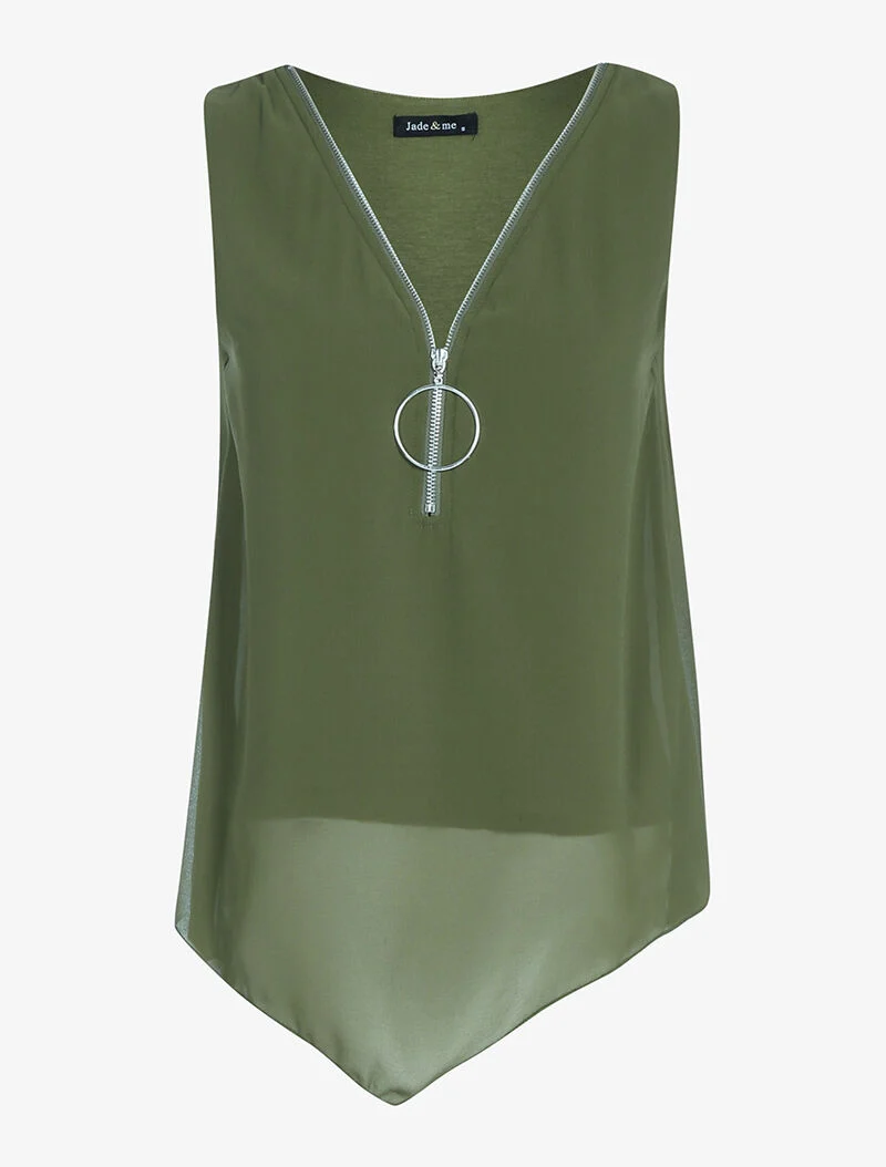 Top à décolleté zippé - kaki