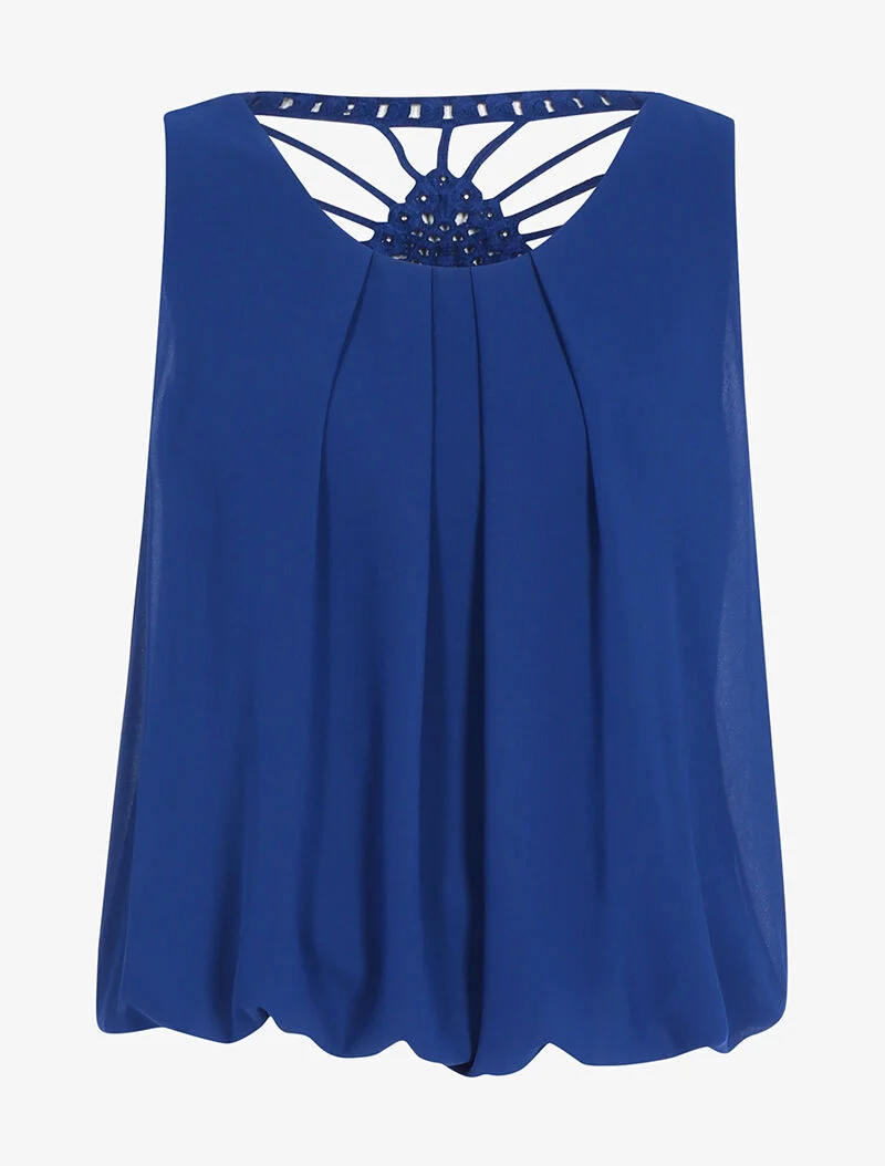 Top à dos brodé - bleu