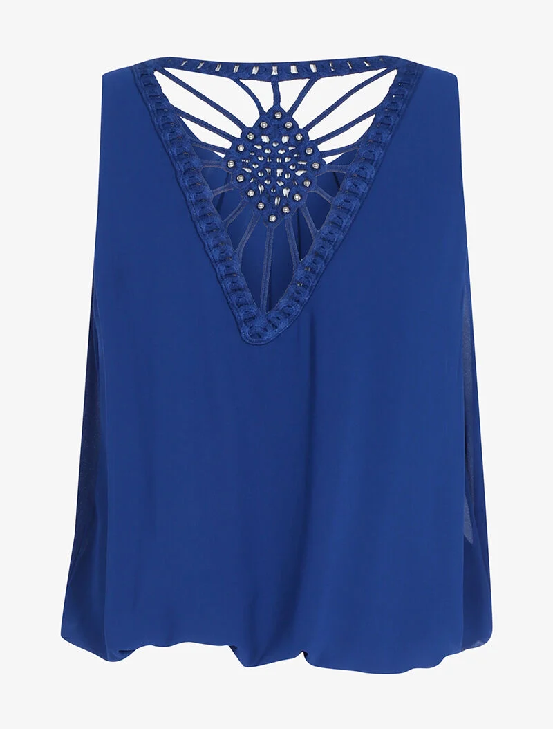 Top à dos brodé - bleu