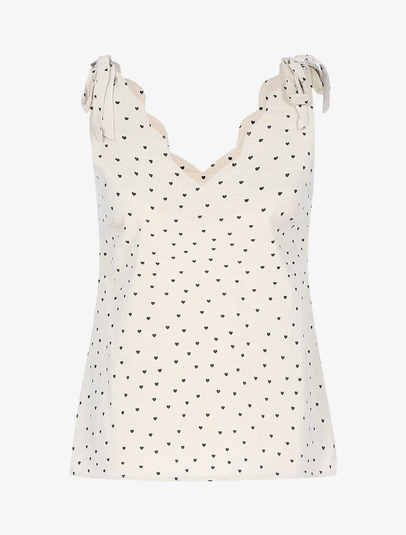 Top à imprimé petits coeurs - beige