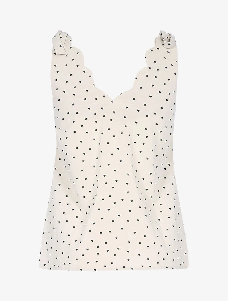 Top à imprimé petits coeurs - beige