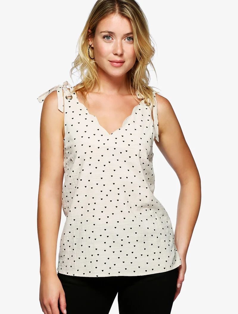 Top à imprimé petits coeurs - beige