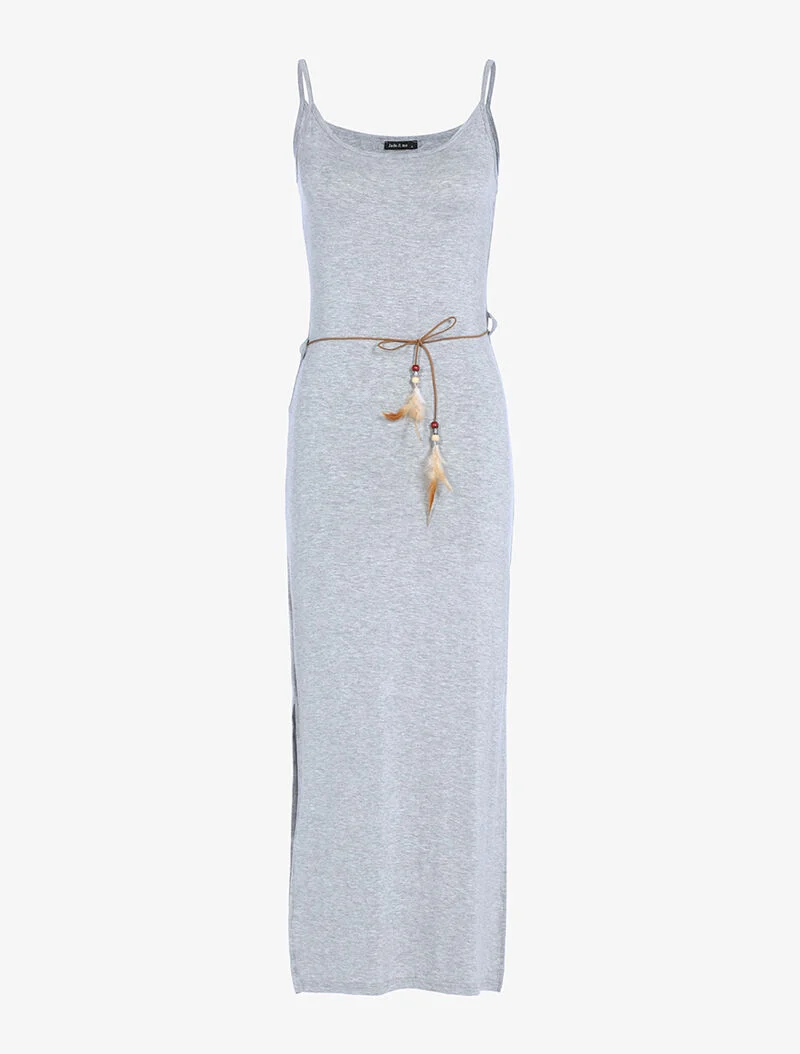Robe longue à côtés fendus - gris chiné