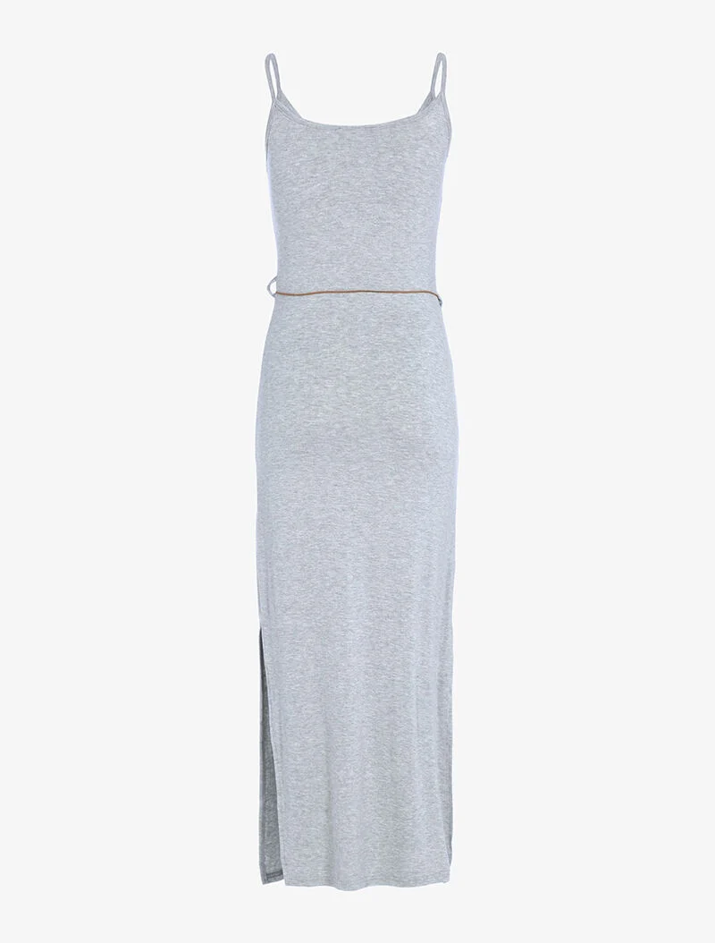 Robe longue à côtés fendus - gris chiné