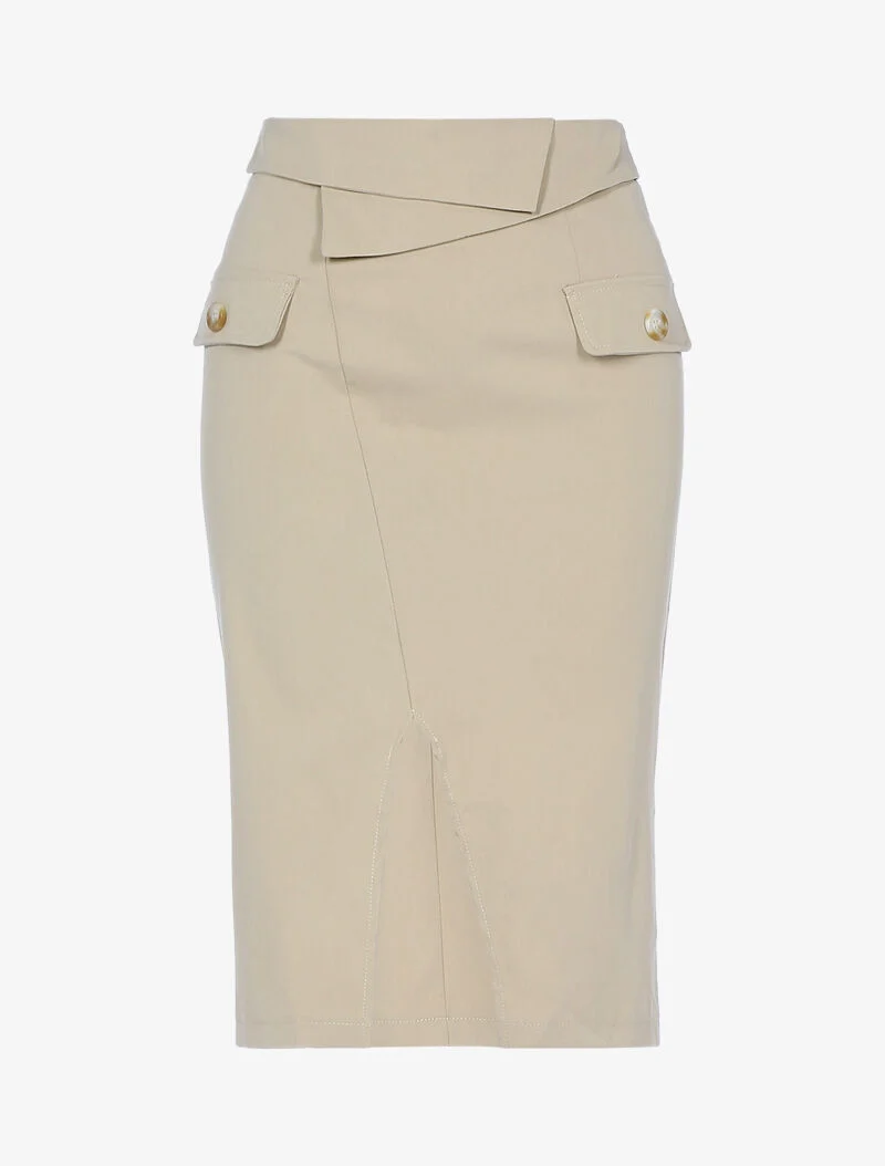 Jupe crayon à taille empiécée - beige