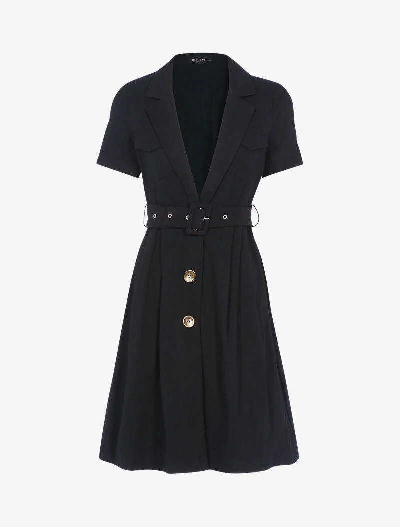 Robe patineuse à boutons contrastants - noir