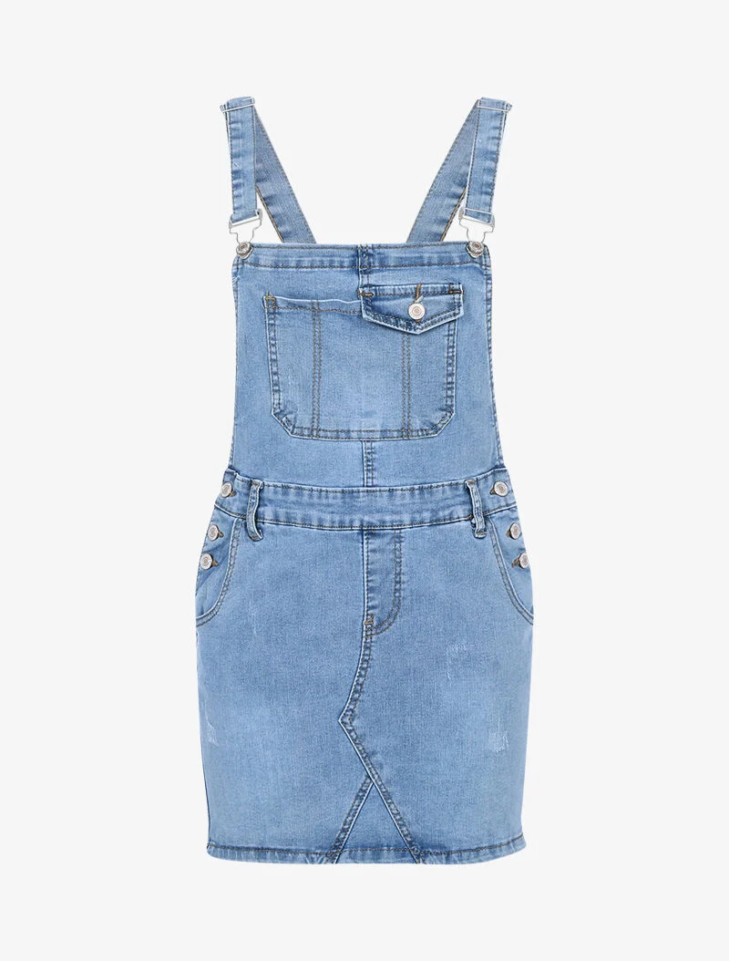 Robe salopette à poches sur la poitrine - denim clair