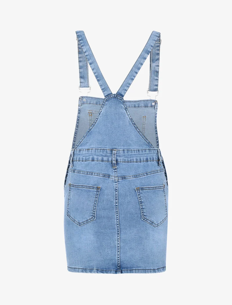 Robe salopette à poches sur la poitrine - denim clair