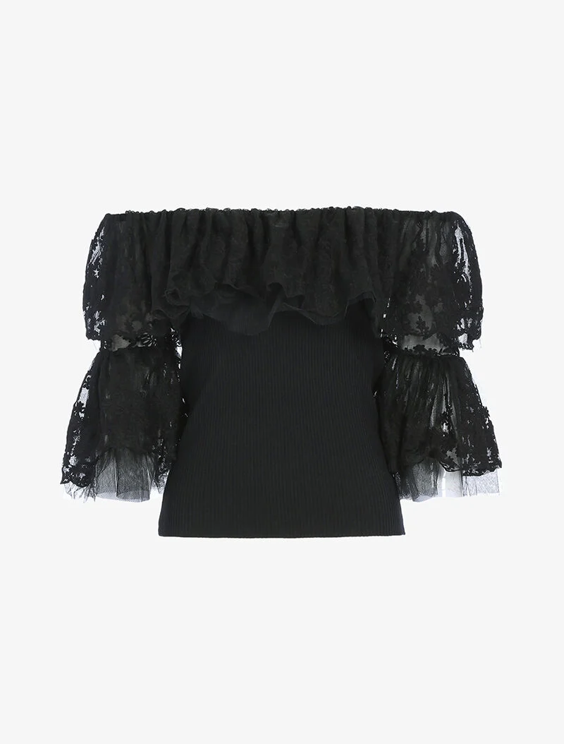 Crop top à volants - noir