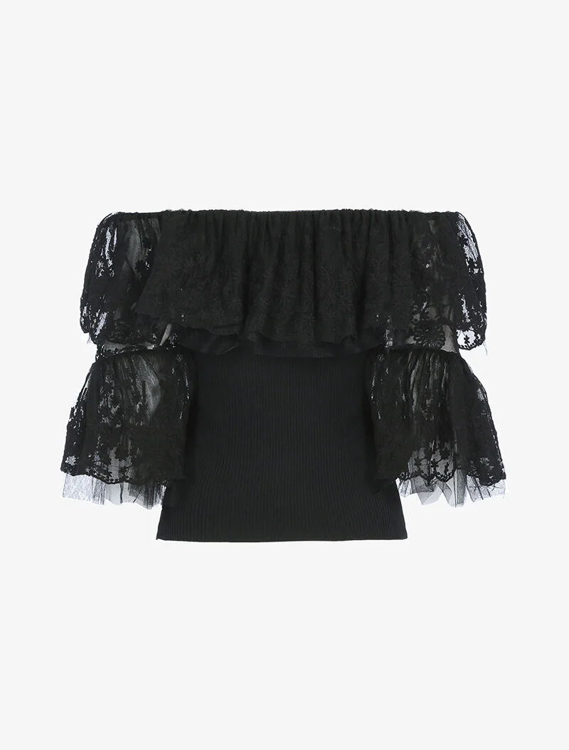 Crop top à volants - noir