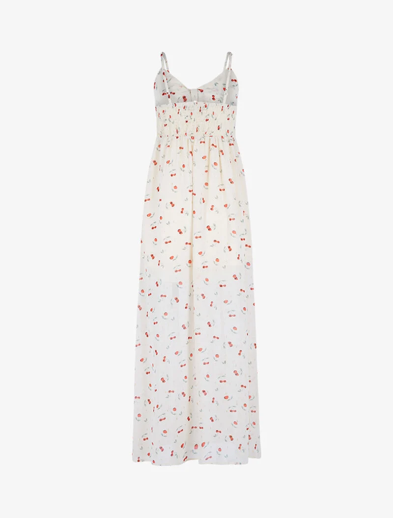 Robe longue fendue en voile imprimé - beige
