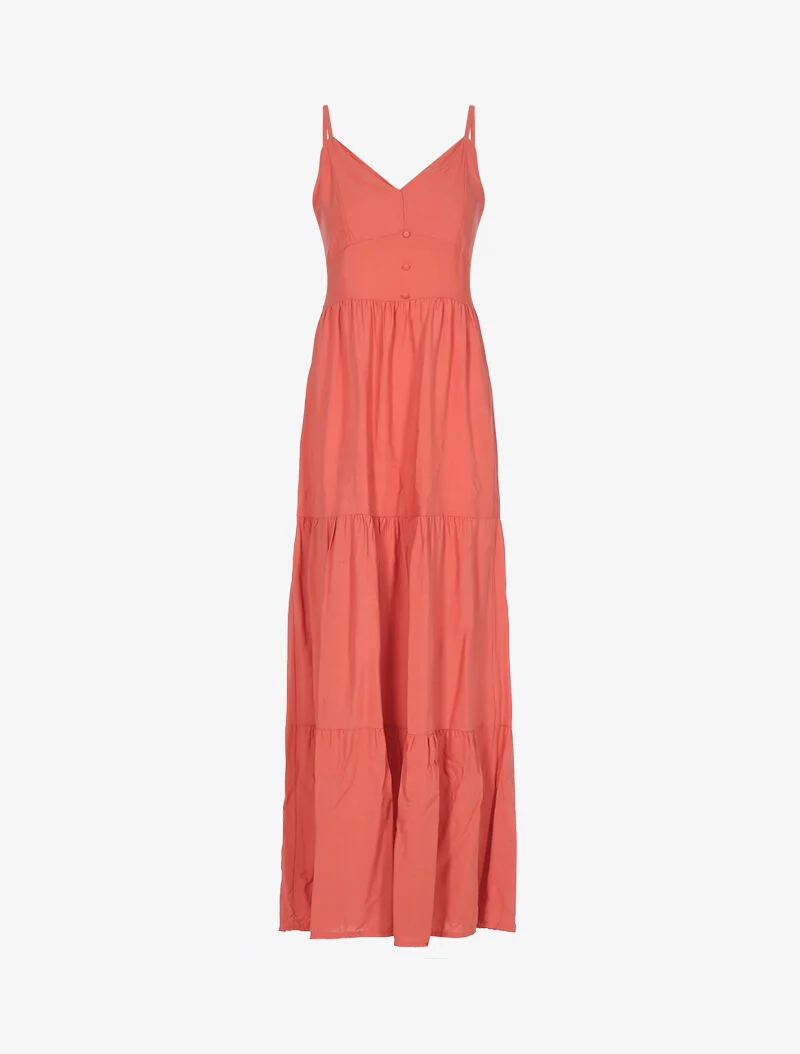 Robe longue en coton encolure V - corail
