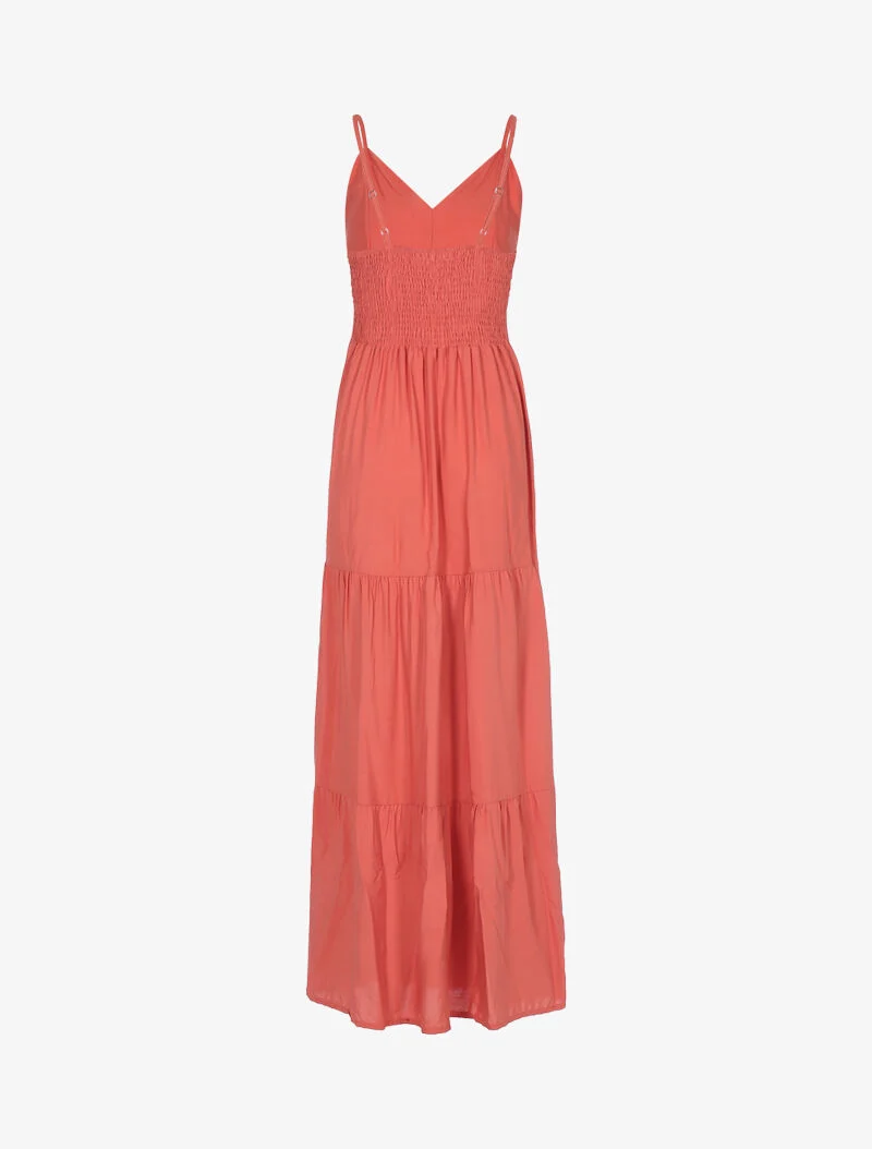 Robe longue en coton encolure V - corail