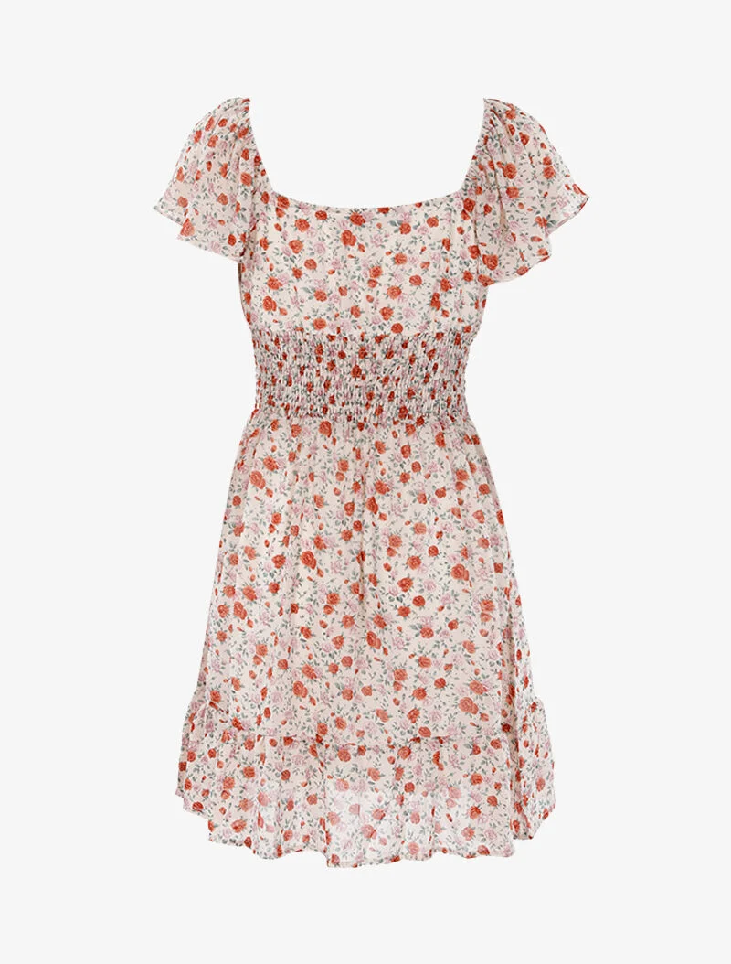 Robe patineuse fleurie - beige
