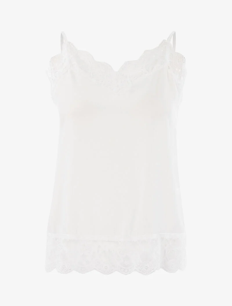 Top satiné à bords dentelle - blanc