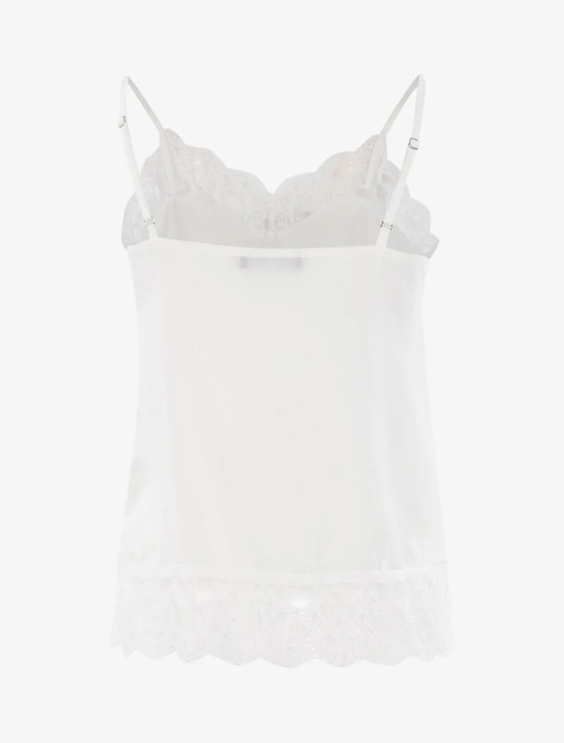Top satiné à bords dentelle - blanc