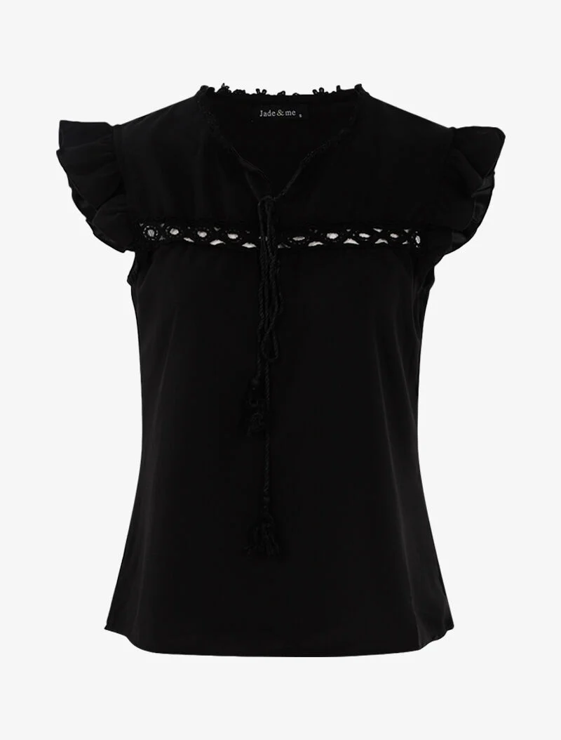 Top fluide à détails crochet ajourés - noir