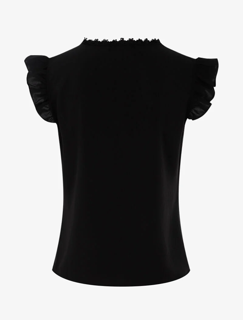 Top fluide à détails crochet ajourés - noir