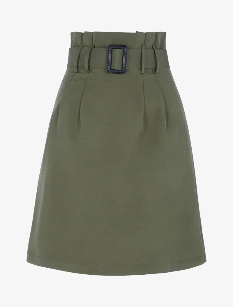 Jupe unie coupe trapèze taille haute - kaki