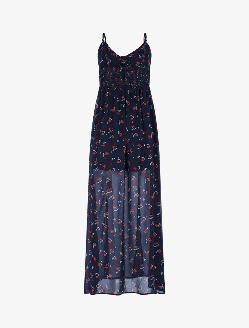 Robe longue fendue en voile imprimé - bleu nuit