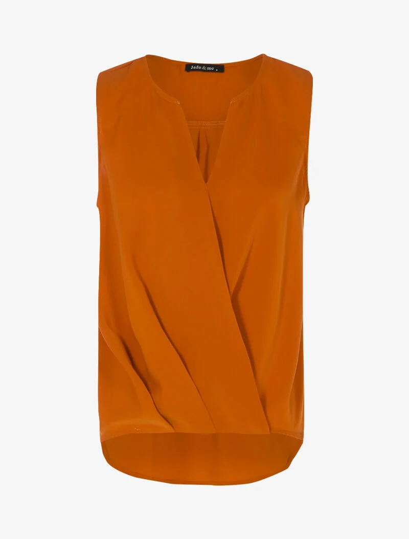 Blouse cache-coeur satiné à dos long - rouille