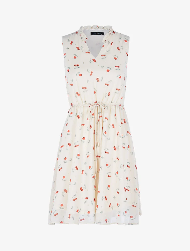 Robe cintrée en voile imprimé cerises - beige