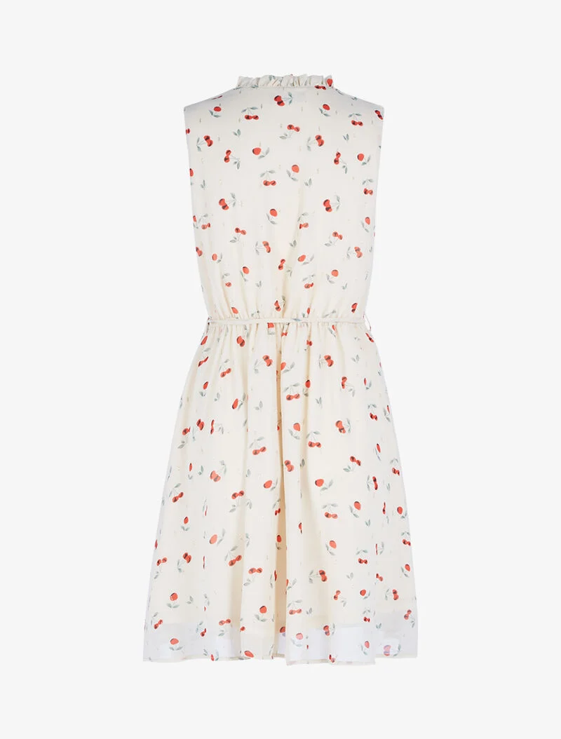 Robe cintrée en voile imprimé cerises - beige