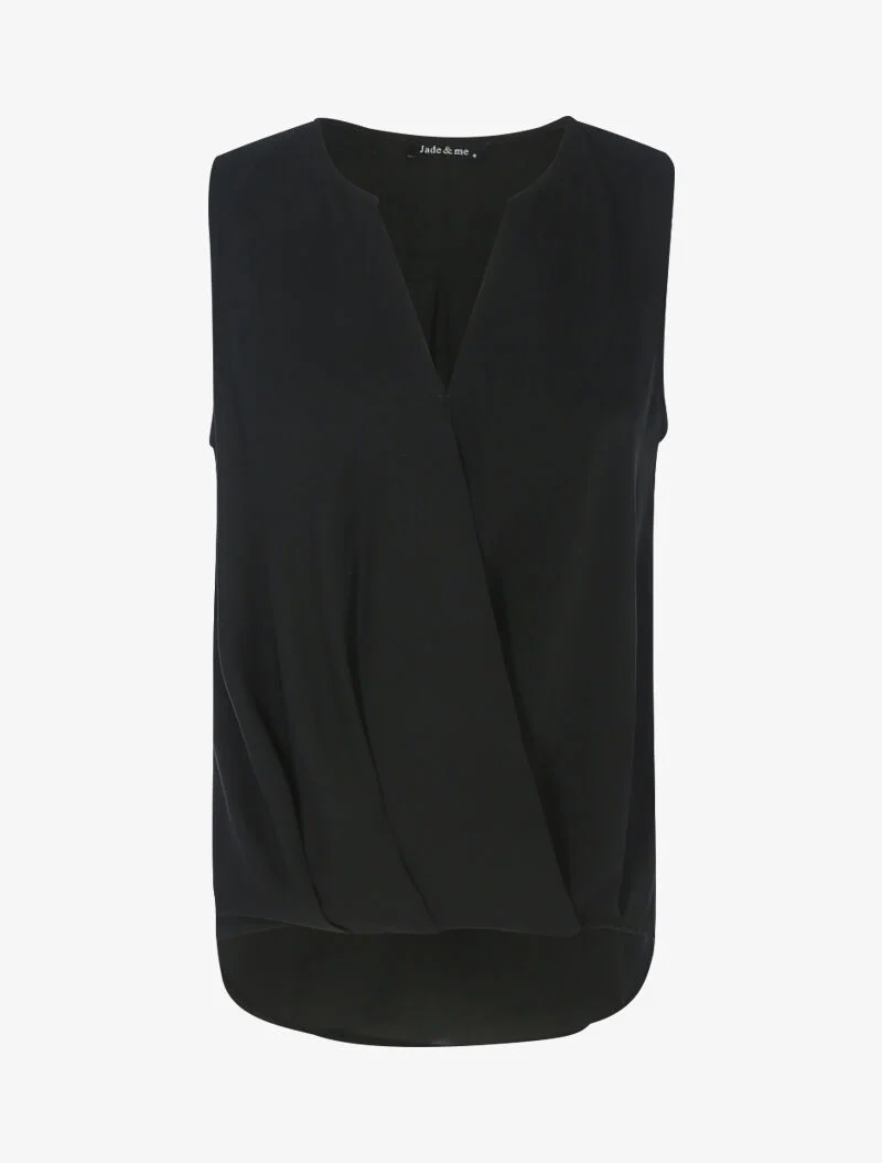 Blouse cache-coeur satiné à dos long - noir