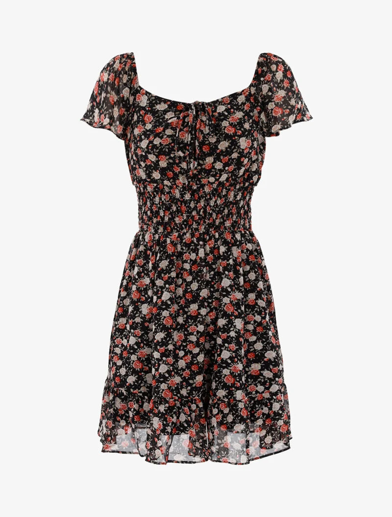 Robe patineuse fleurie - noir